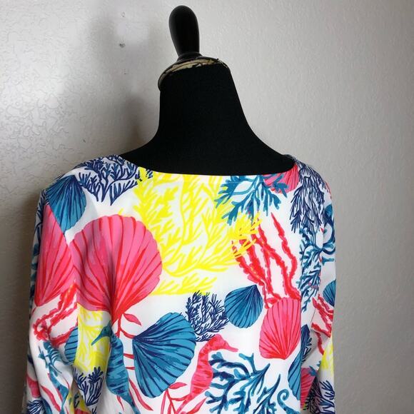 Jason Wu white pink blue yellow seashell coral beach tunic top size Small - Picture 9 of 11